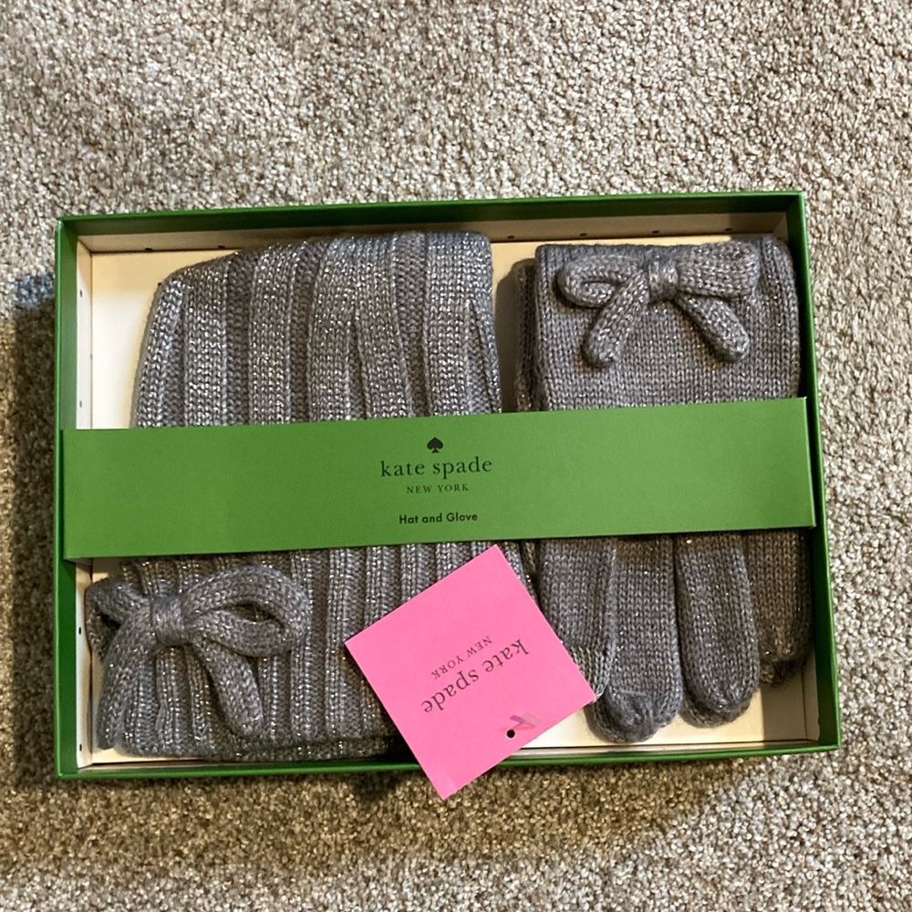 Kate Spade Hat and Glove set - Gray with Silver